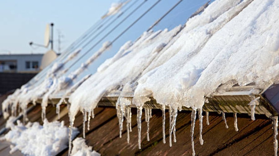 Image of a freeze-thawed roof in Calgary, Alberta.